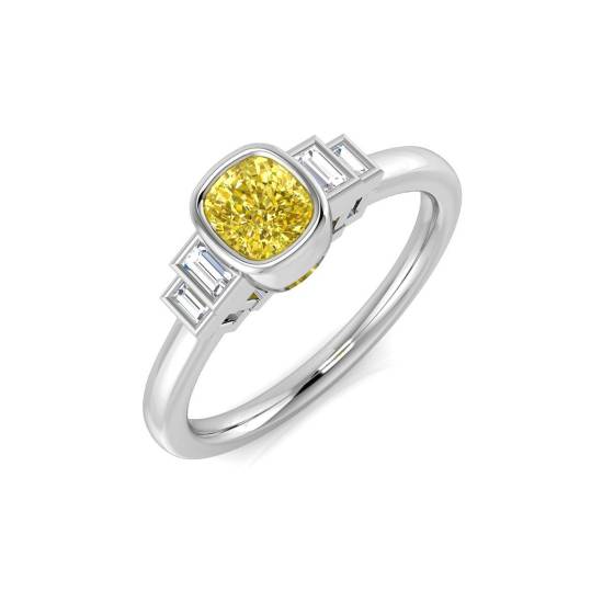 Cushion Cut Yellow Diamond Bezel Set Ring