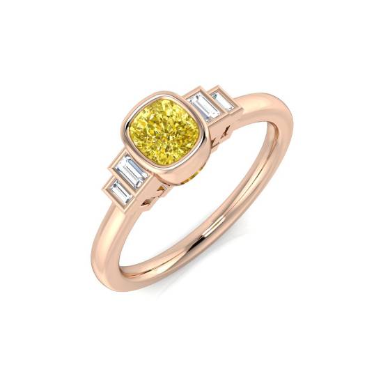 Cushion Cut Yellow Diamond Bezel Set Ring
