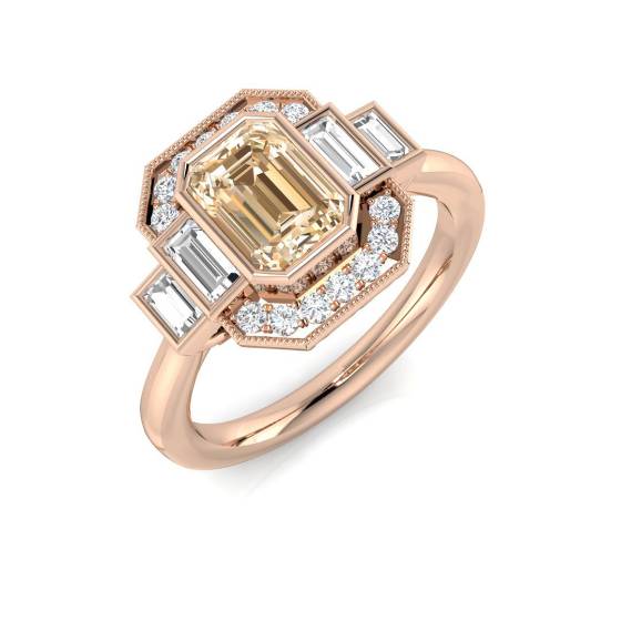 Emerald Cut Morganite Gemstone Bezel Set Ring