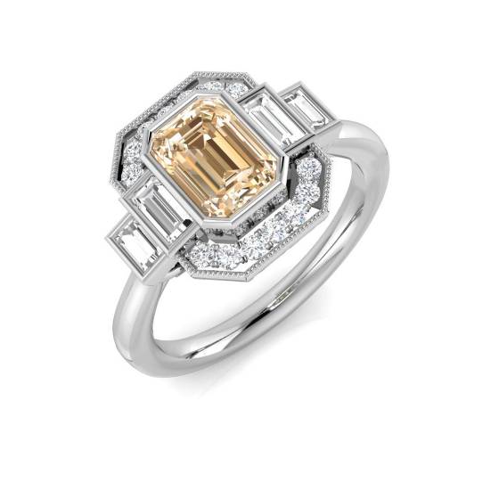 Emerald Cut Morganite Gemstone Bezel Set Ring