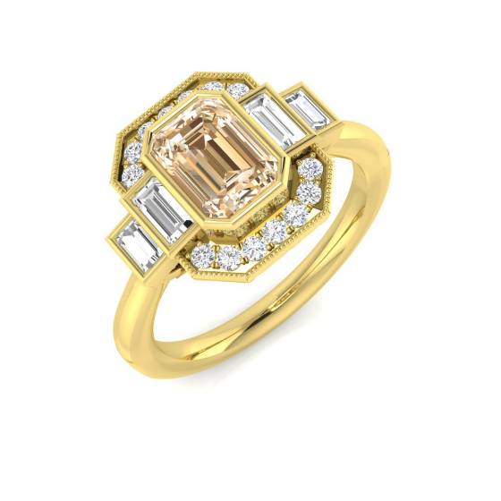 Emerald Cut Morganite Gemstone Bezel Set Ring