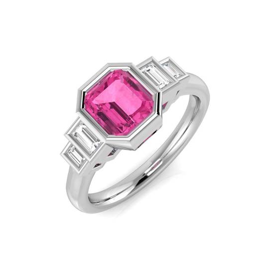 Emerald Cut Pink Sapphire Gemstone Bezel Set Ring