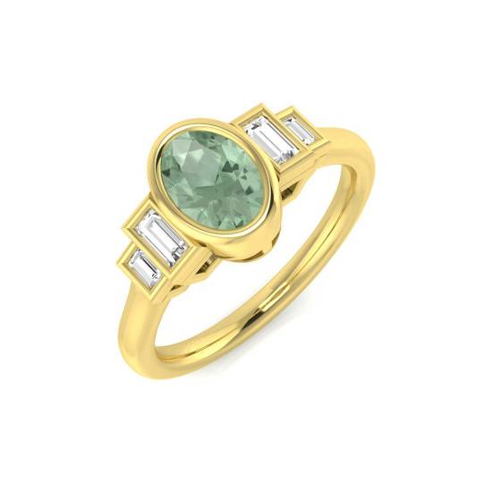 Oval Cut Green Amethyst Gemstone Bezel Set Ring