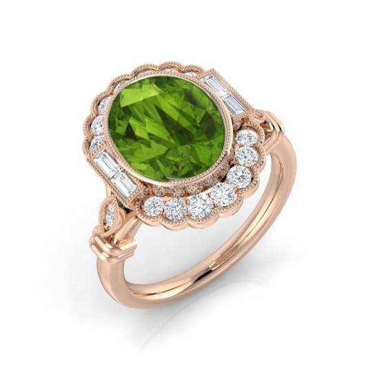 Oval Cut Peridot Gemstone Bezel Set Ring