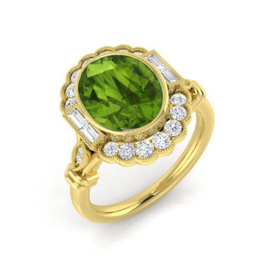 Oval Cut Peridot Gemstone Bezel Set Ring
