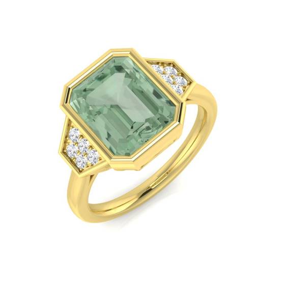 Emerald Cut Green Amethyst Gemstone Bezel Set Ring