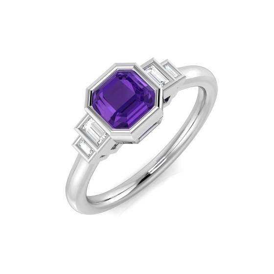 Cushion Cut Amethyst Gemstone Bezel Set Ring