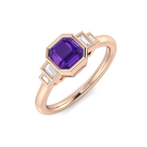 Cushion Cut Amethyst Gemstone Bezel Set Ring