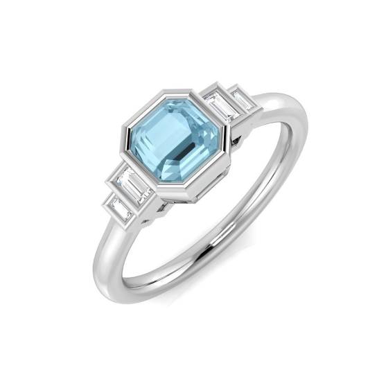 Cushion Cut Aquamarine Gemstone Bezel Set Ring