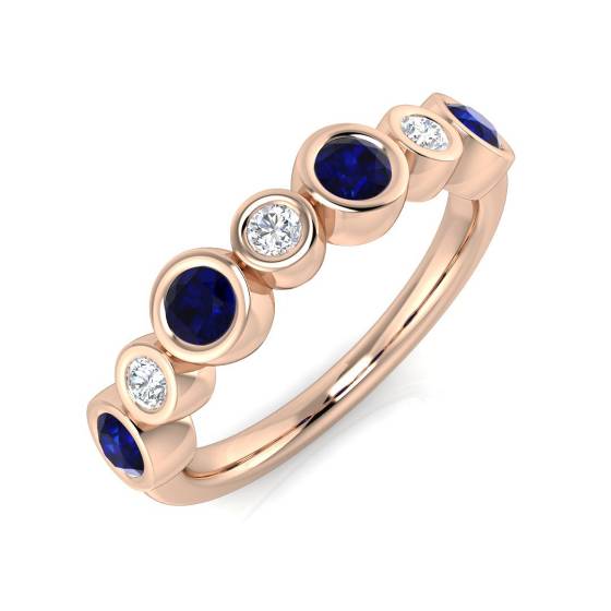 Round Cut Blue Sapphire Gemstone Bezel Set Ring