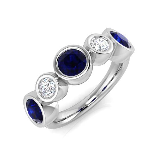 Round Cut Blue Sapphire Gemstone Bezel Set Ring