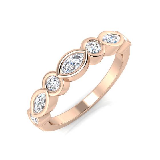 Round and Marquise Bezel Set Half Eternity Ring