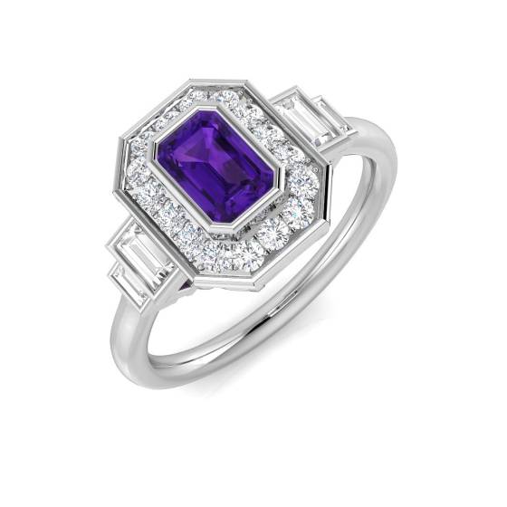 Emerald Cut Amethyst Gemstone Bezel Set Ring