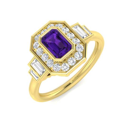 Emerald Cut Amethyst Gemstone Bezel Set Ring