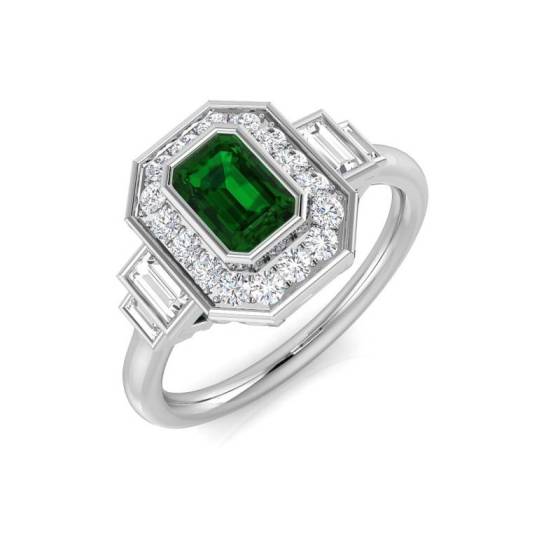 Emerald Cut Emerald Gemstone Bezel Set Ring