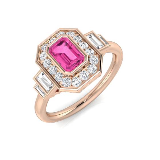 Emerald Cut Pink Sapphire Gemstone Bezel Set Ring