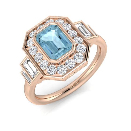Emerald Cut Aquamarine Gemstone Bezel Set Ring