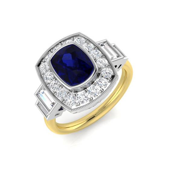 Cushion Cut Blue Sapphire Gemstone Bezel Set Ring