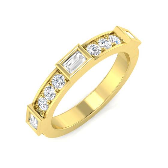 Baguette and Round Bezel Set Diamond Ring