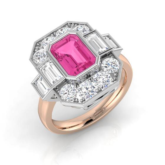 Emerald Cut Pink Sapphire Gemstone Bezel Set Ring