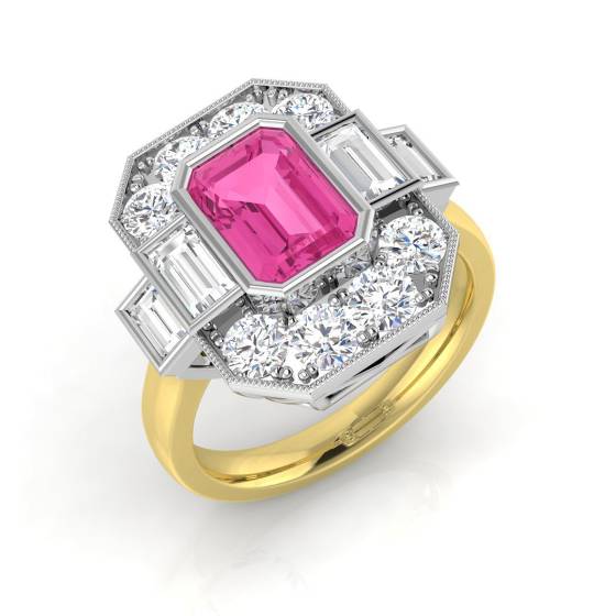 Emerald Cut Pink Sapphire Gemstone Bezel Set Ring