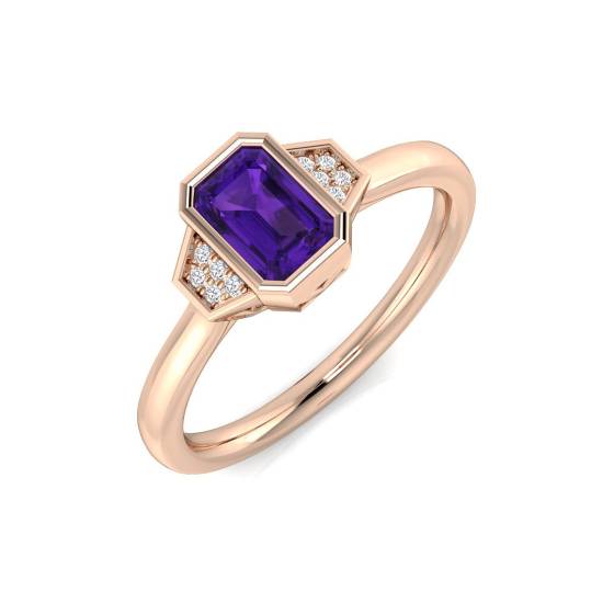 Emerald Cut Amethyst Gemstone Bezel Set Ring