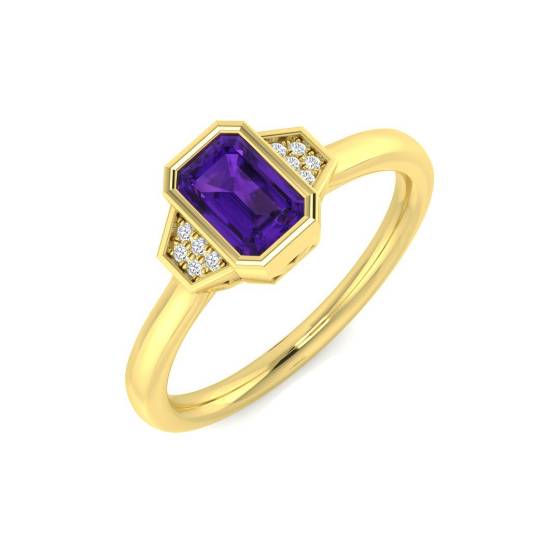 Emerald Cut Amethyst Gemstone Bezel Set Ring