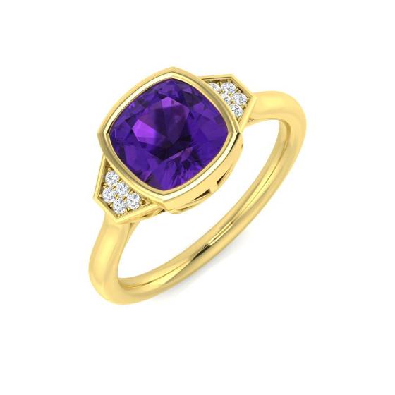 Cushion Cut Amethyst Gemstone Bezel Set Ring
