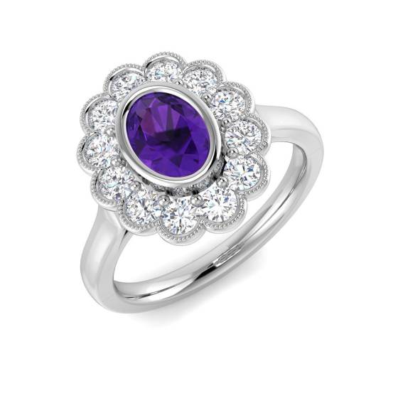 Oval Cut Amethyst Gemstone Bezel Set Ring