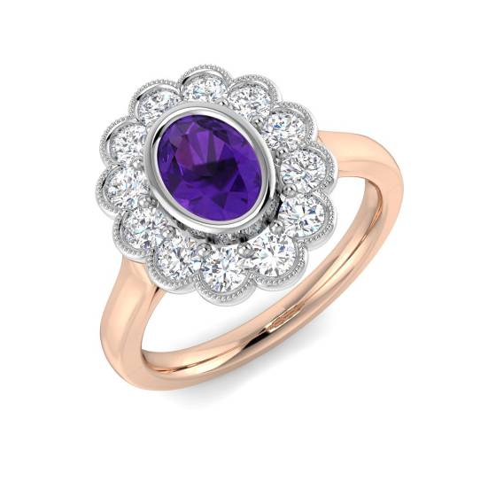 Oval Cut Amethyst Gemstone Bezel Set Ring