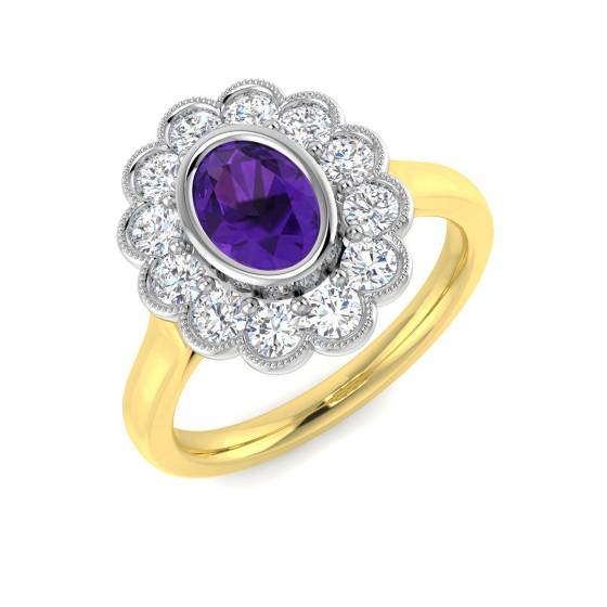 Oval Cut Amethyst Gemstone Bezel Set Ring