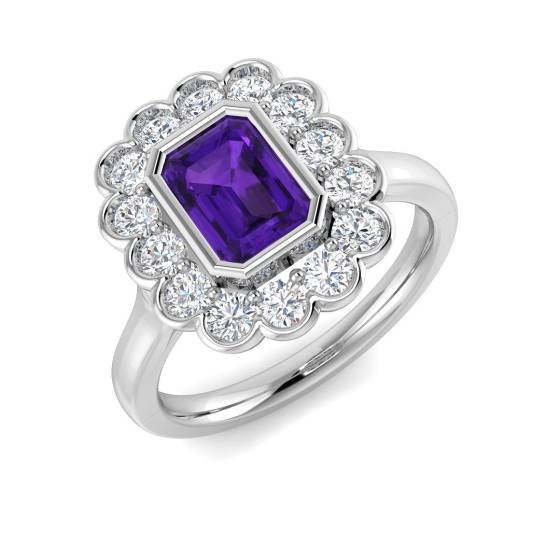 Emerald Cut Amethyst Gemstone Bezel Set Ring