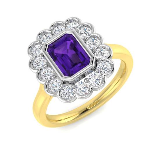 Emerald Cut Amethyst Gemstone Bezel Set Ring