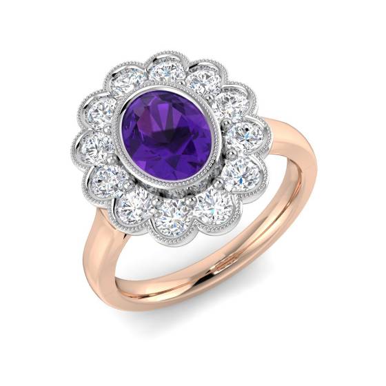 Oval Cut Amethyst Gemstone Bezel Set Ring