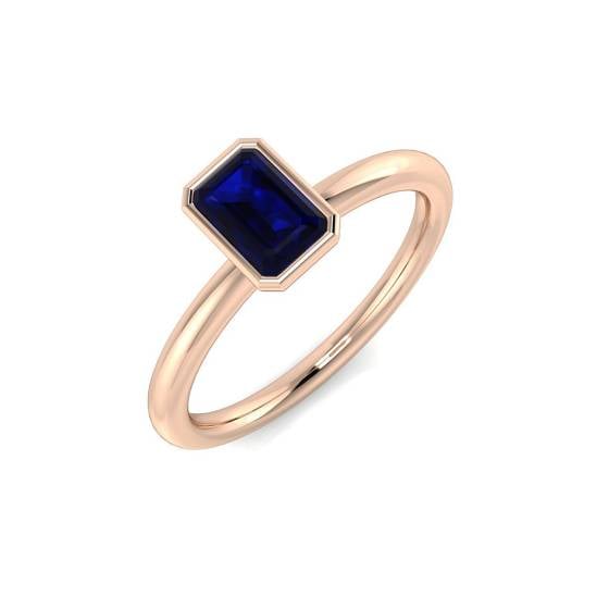 Emerald Cut Blue Sapphire Gemstone Bezel Set Solitaire Ring