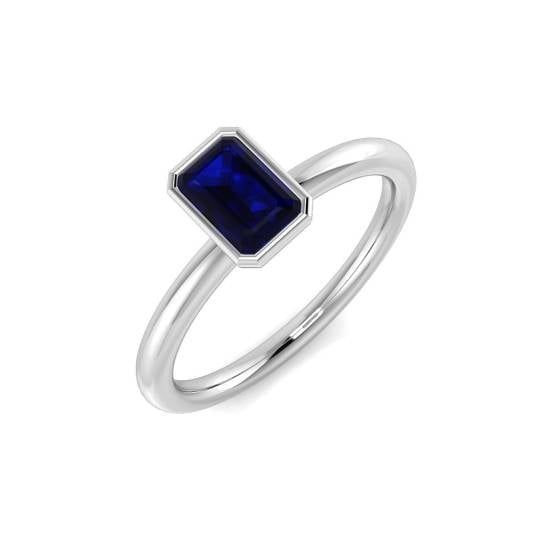 Emerald Cut Blue Sapphire Gemstone Bezel Set Solitaire Ring