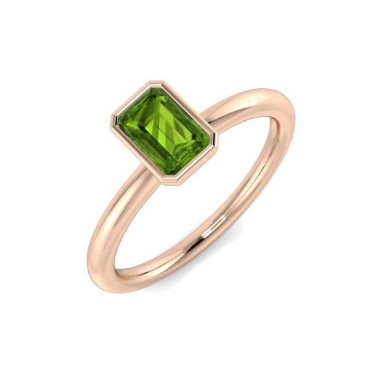 Emerald Cut Peridot Gemstone Bezel Set Ring