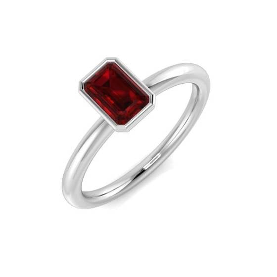 Emerald Cut Ruby Gemstone Bezel Set Solitaire Ring
