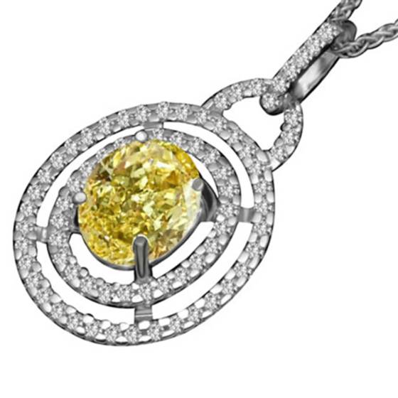 Fancy Yellow Oval Diamond Halo Pendant