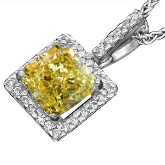 Fancy Yellow Cushion Diamond Halo Pendant