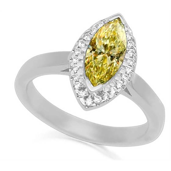 Fancy Yellow Marquise Diamond Single Halo Shoulder Set Ring