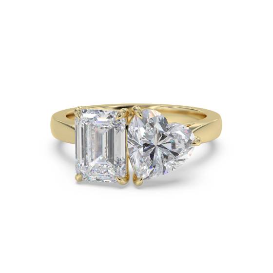 Emerald and Heart Two Stone Diamond Ring