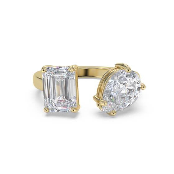 Emerald and Pear Two Stone Diamond Ring