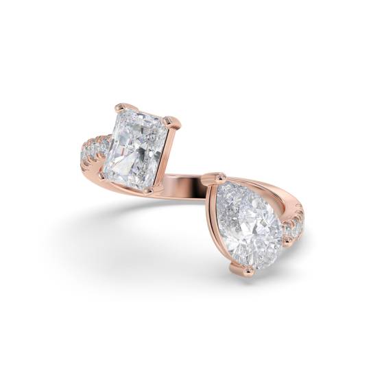 Radiant and Pear Two Stone Diamond Ring