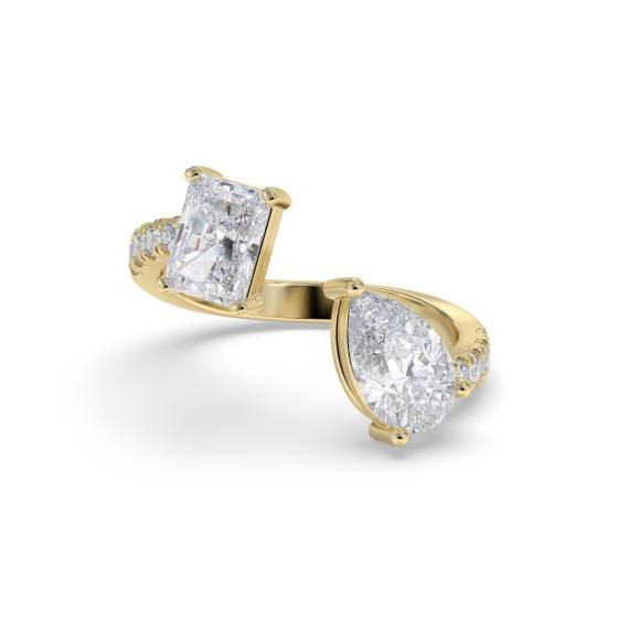 Radiant and Pear Two Stone Diamond Ring
