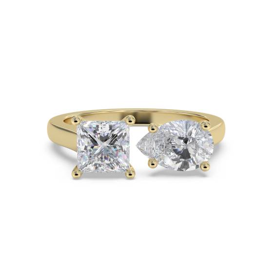 Princess and Pear Two Stone Diamond Ring