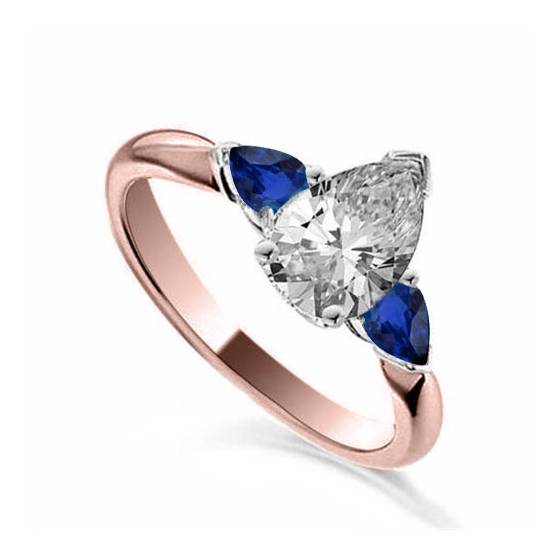 Pear Diamond and Blue Sapphire Trilogy Ring