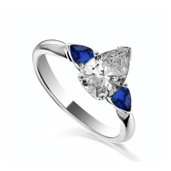 Pear Diamond and Blue Sapphire Trilogy Ring