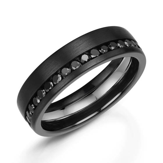 Zedd 6mm, 1.00ct Half Black Diamond Set Zirconium Wedding Band