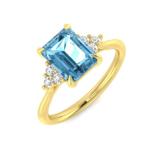 2.41ct I1/G Emerald cut Blue Topaz Gemstone Ring in 9k Yellow Gold